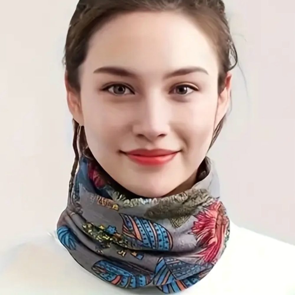 Bohemian Flower Print Versatile Slouchy Beanie Scarf - Picture 4 of 9